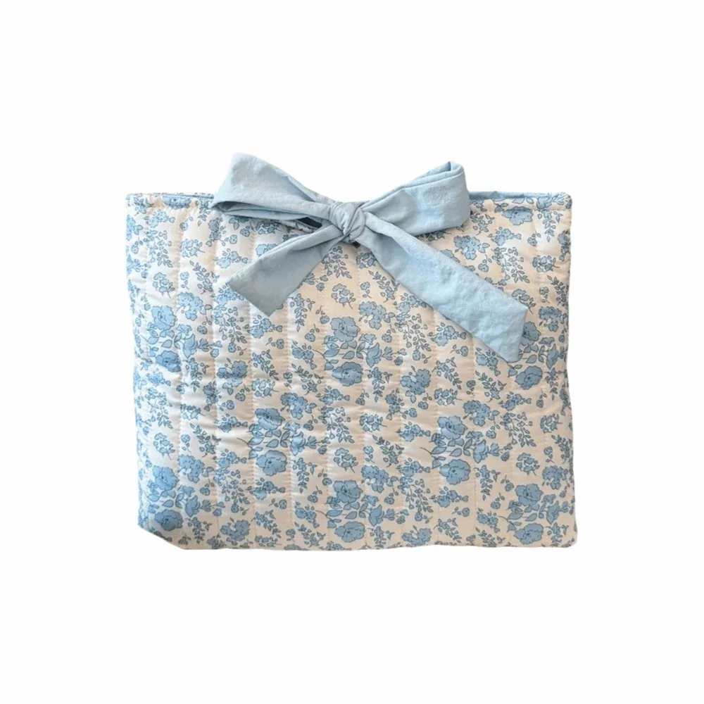 sac de rangement portable pour livres à motif floral, grande capacité, léger, organiseur de cosmétiques, design matelassé, trousse de maquillage avec nœud papillon, style universitaire