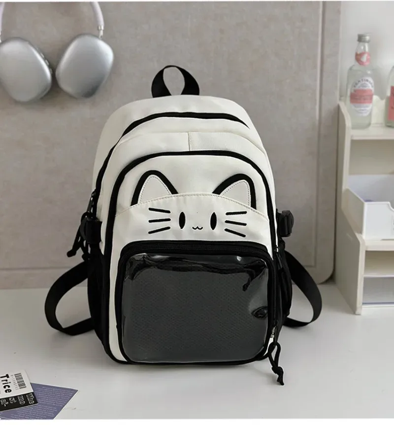 y2k mignon chat ita sacs à dos grande capacité sac à dos décontracté fille transparent bricolage affichage sac à dos dessin animé à la mode voyage cartables