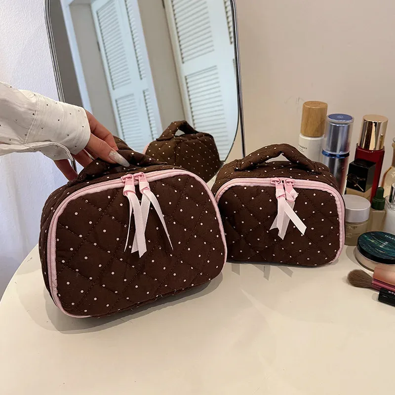 pochette de maquillage pour femme à pois, en coton matelassé, motif imprimé, sac de rangement pour maquillage, trousse de toilette de voyage