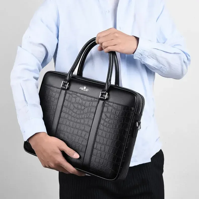 nouvelle sacoche d'affaires de luxe en cuir de crocodile fendu pour homme 2026 – sac à bandoulière et sac messager pour ordinateur portable