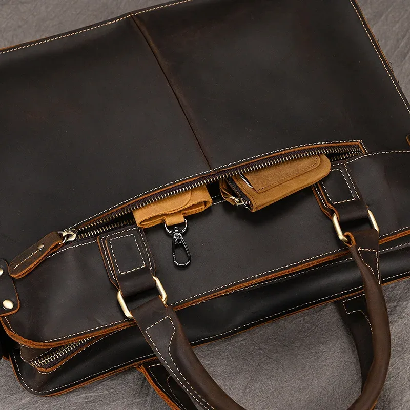 sac à main d'affaires en cuir véritable pour hommes, sac d'ordinateur pour ordinateur portable, cuir de vachette, sac lancé masculin, sac fourre-tout en cuir de vache, 15 pouces