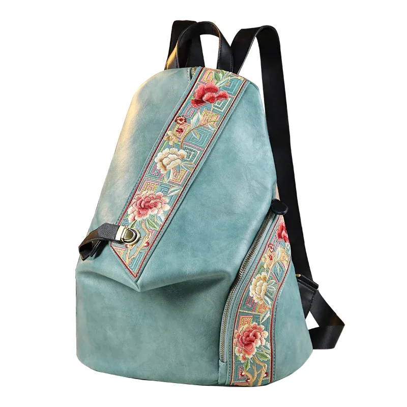 sac à dos rétro en cuir véritable pour femmes, design brodé, pour voyage, anti-vol, tendance