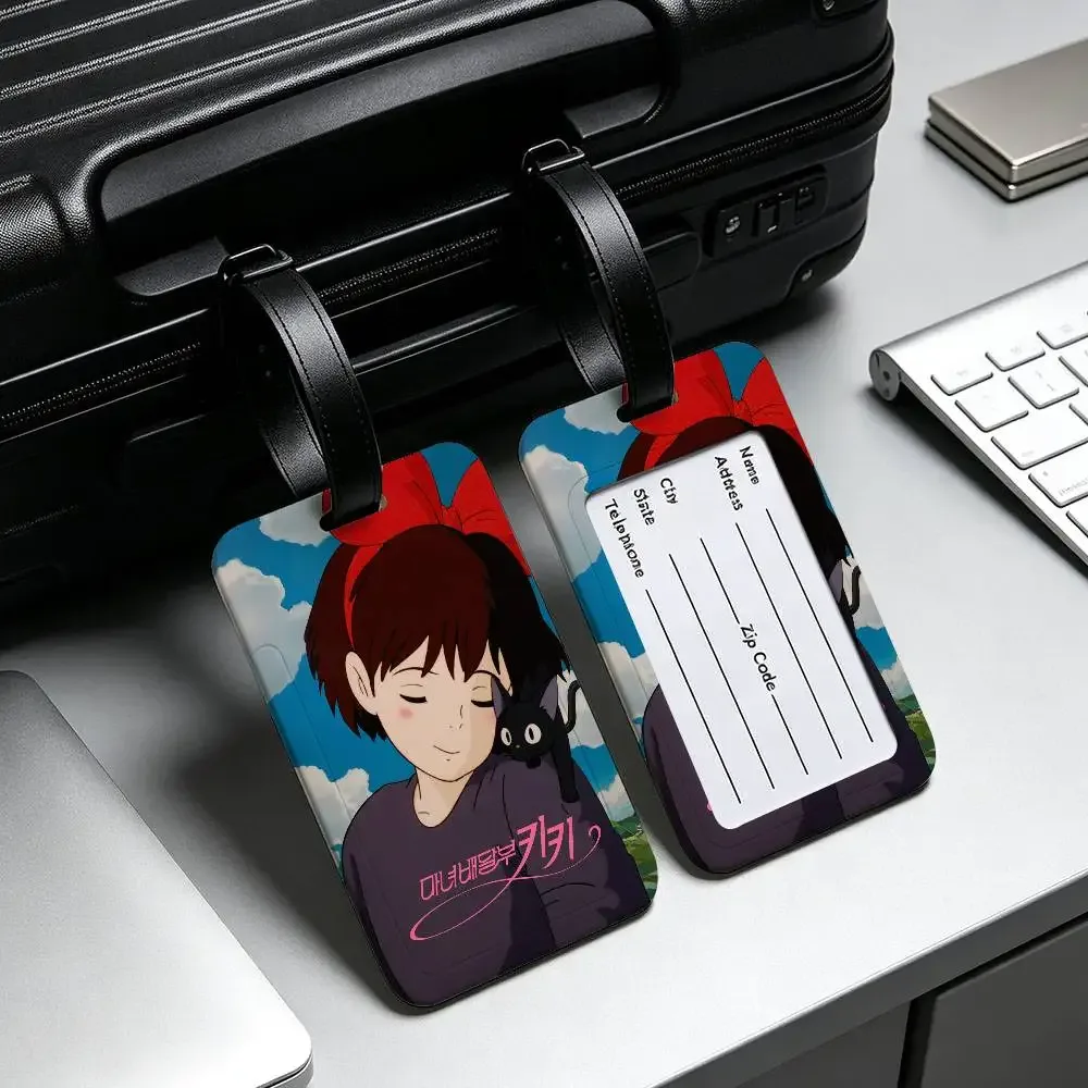 étiquette de bagage en pvc du film d'animation k-kikis d-delivery service avec carte d'information, étiquette d'identification anti-perte pour bagages et sacs d'école.
