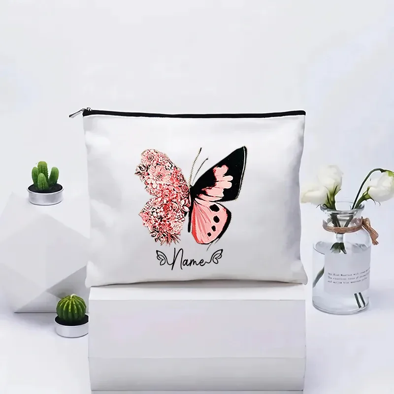 trousse de maquillage personnalisée pour femme, organisateur de toilette, pochette cosmétique de voyage pour cadeau d'anniversaire de demoiselle d'honneur, pochette en toile personnalisable