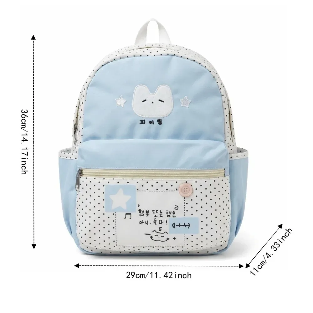sac à dos en nylon à pois patchwork, grande capacité, multi-poches, imprimé chat, sac de jour, doublure en polyester, léger, pour l'école et les trajets quotidiens