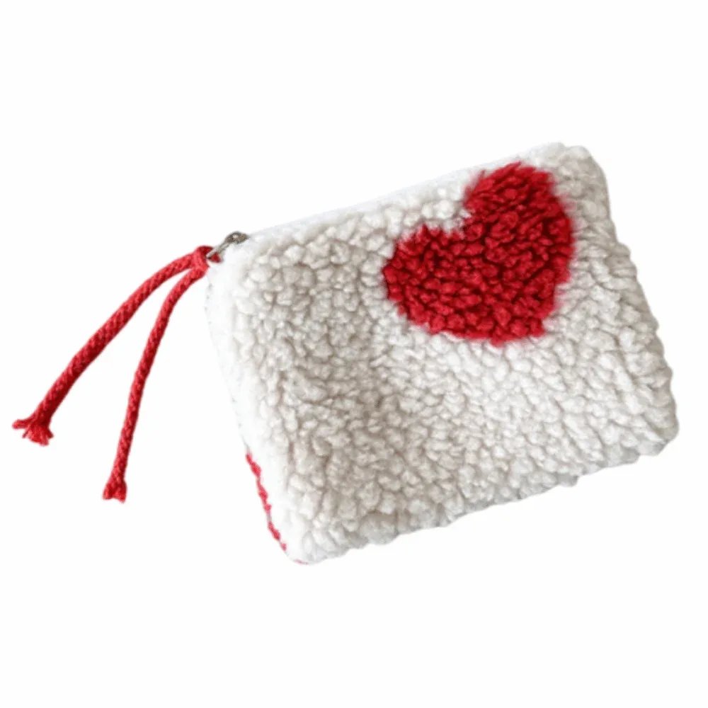 sac de rangement cosmétique multifonctionnel en forme de cœur, anti-poussière, portable, porte-monnaie en peluche, porte-carte d'identité ins mignon, pour voyage