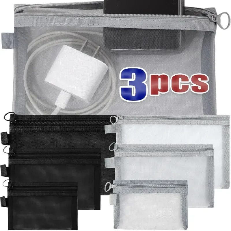 3 pièces sac cosmétique femmes maille sac de maquillage avec fermeture éclair organisateur rouge à lèvres brosse sacs transparents étudiant trousse de toilette sac