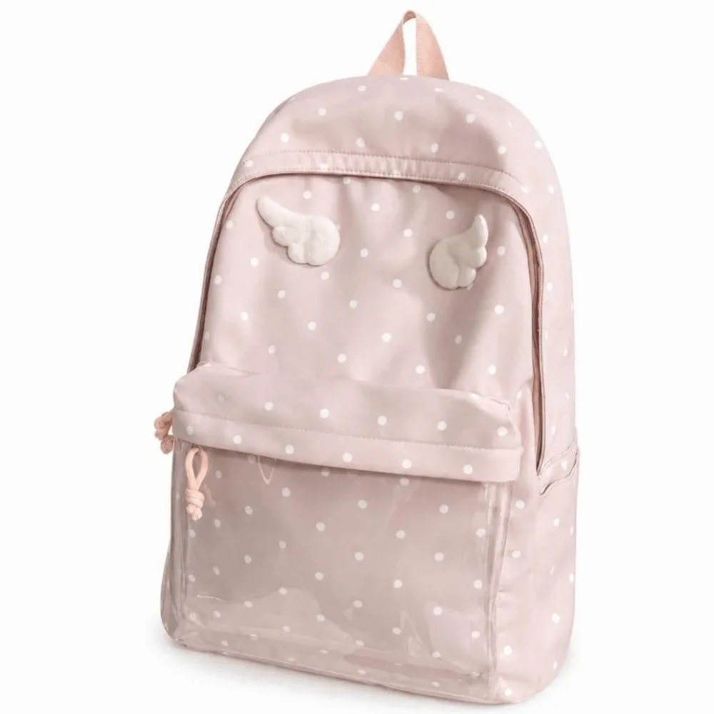 sac à dos à pois 2 tailles, grande capacité, avec poche transparente, pour l'école, motif à pois, sac à dos à poche transparente