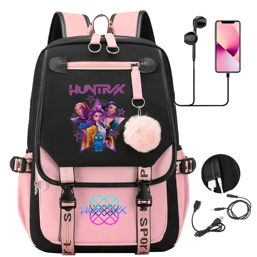 sac à dos kpop demon hunters, noir et rose, grande capacité, pour le quotidien, les voyages en plein air, rangement pratique, cadeaux de vacances