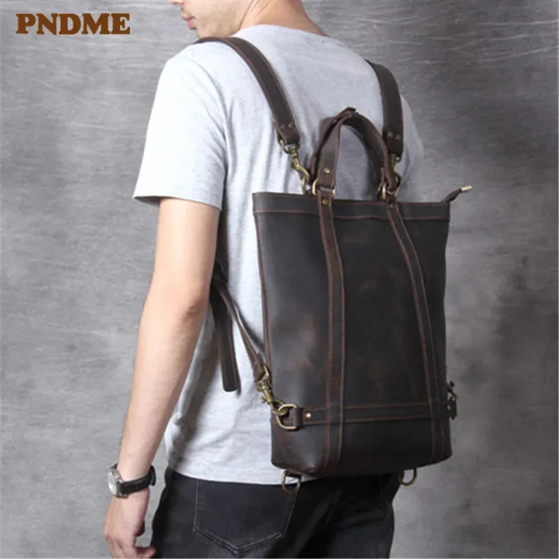 pndcloser-sac à dos multifonctionnel en cuir véritable pour hommes et femmes, sac à dos en cuir de vachette de