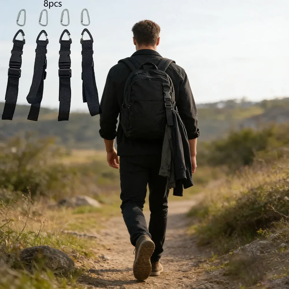 ensemble d'accessoires externes pour sacs, 8 pièces, comprenant 4 crochets et 4 sangles, pour vêtements de voyage, sangles pour chapeaux et accès rapide aux accessoires externes pour sacs à dos