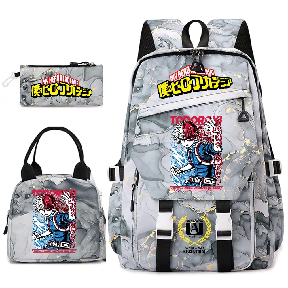 ensemble de sacs à dos scolaires imprimés my hero academia pour filles, sac à dos décontracté léger pour étudiantes avec sac à lunch et trousse à crayons