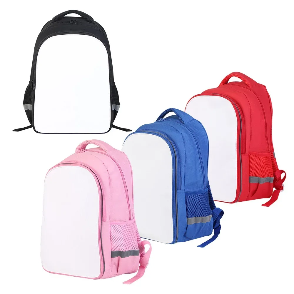 Sac à dos d'étudiant noir vierge pour sublimation, double couche, avec bande de protection fluorescente pour impression par transfert thermique