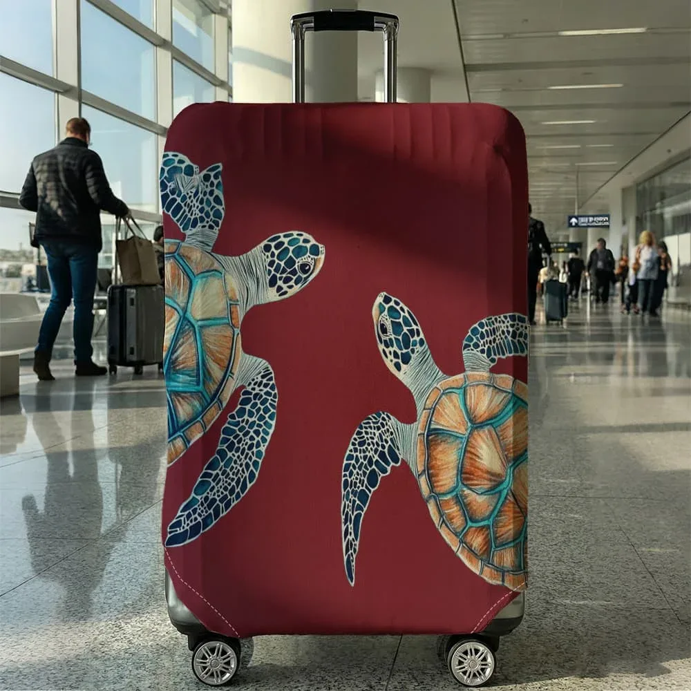 housse de protection pour bagages motif double tortue des profondeurs, convient aux bagages de 18 à 32 pouces, avec protège-poignées, accessoire de voyage