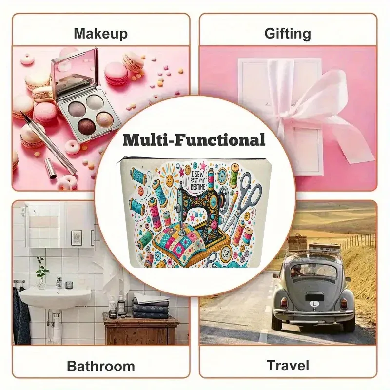 trousse de maquillage, trousse de toilette de voyage, trousse pour machine à coudre et fournitures de couture, avec fermeture éclair, en tissu durable, portable, idéale pour les voyages