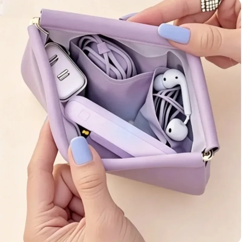 sac de rangement pour balles avec fermeture automatique, sac de rangement pour écouteurs filaires, porte-monnaie en pu, mini sac portable pour rouge à lèvres et maquillage, 1 pièce