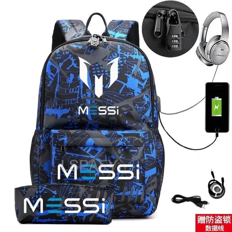sac à dos messi tendance (lot de 2) – anti-vol, unisexe, simple, pour ordinateur portable, avec port usb, grande capacité, idéal pour les voyages, l'école, les garçons et les filles