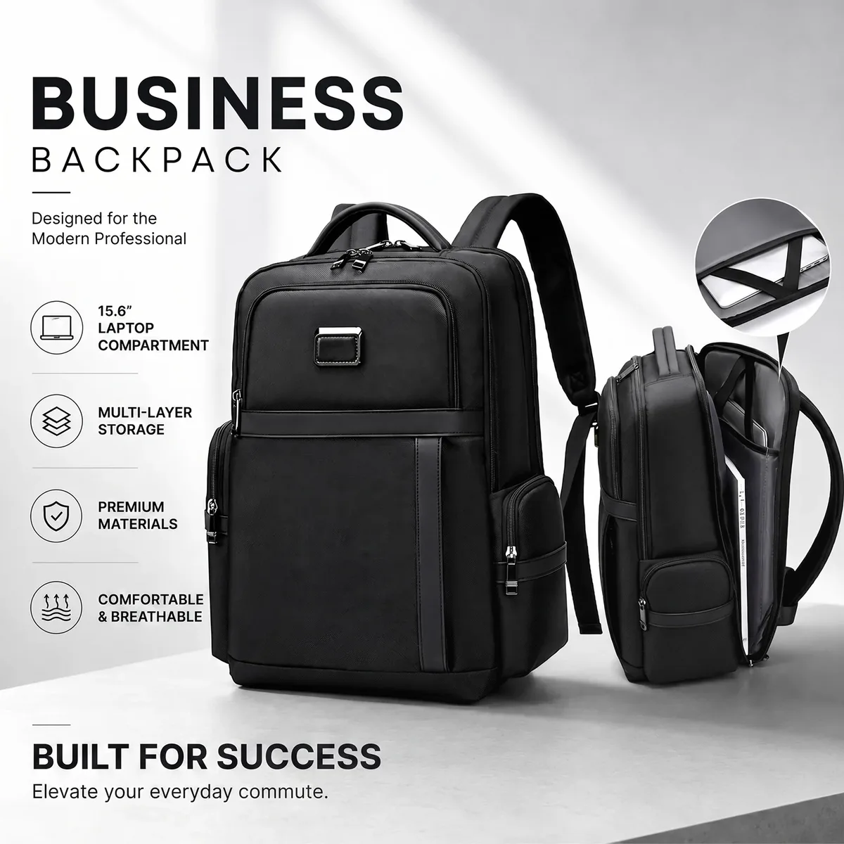 Sac à dos léger pour homme, grande capacité, sac de voyage d'affaires pour ordinateur portable, sac à dos décontracté 2-en-1 pour le travail/le collège, durable