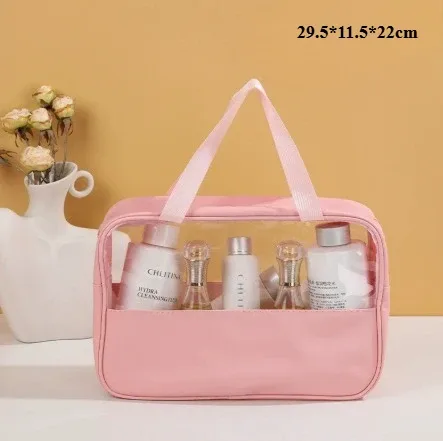 sac de toilette de voyage portable pour femme, transparent, multifonction, grande capacité, sacs de bain et de toilette, étui de rangement étanche en pu
