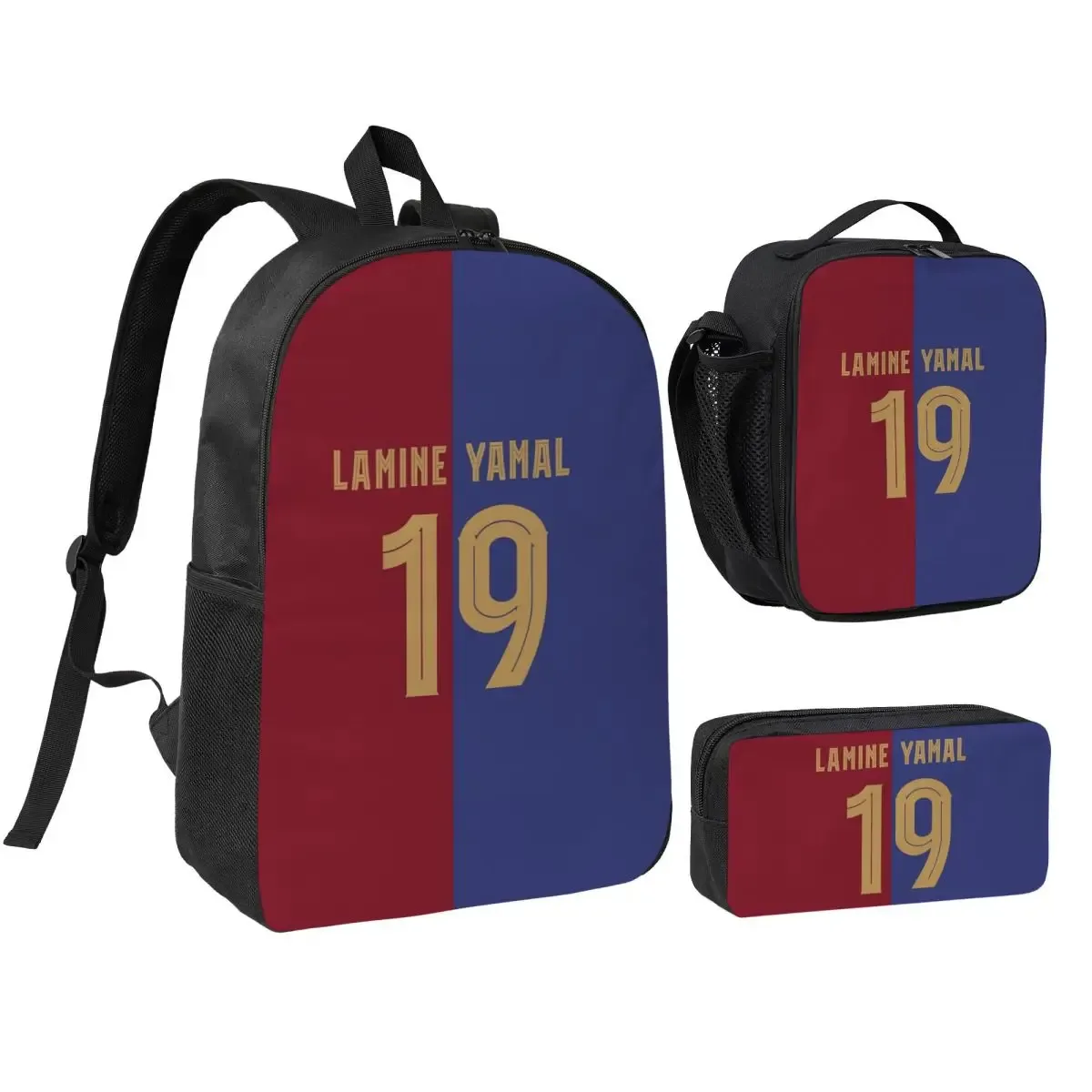 3pecs/ensemble lamine y-yamal football sac à dos pour étudiant haute capacité sac à bandoulière sac à déjeuner trousse à crayons