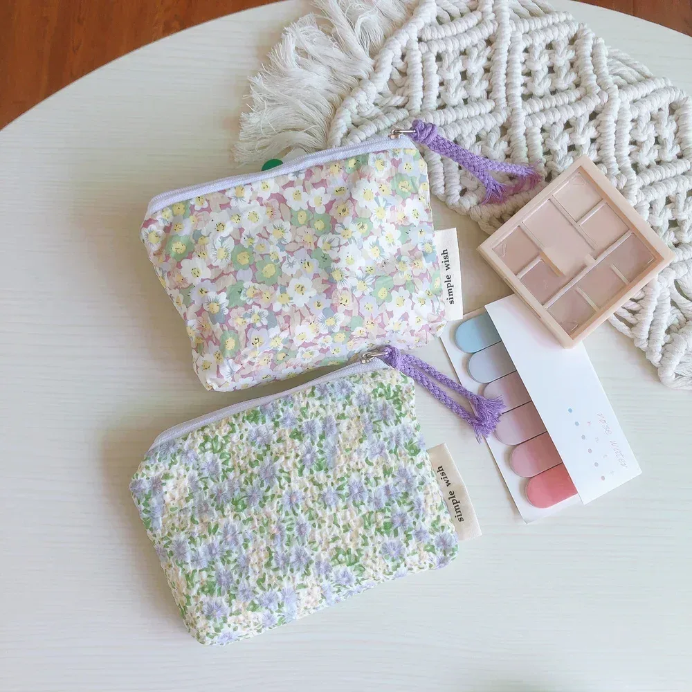 petit sac de maquillage cosmétique, mini sacs de rangement floraux en coton pour femmes, étui de maquillage pour rouge à lèvres, petit porte-monnaie pour enfants, pochette pour pièces de monnaie