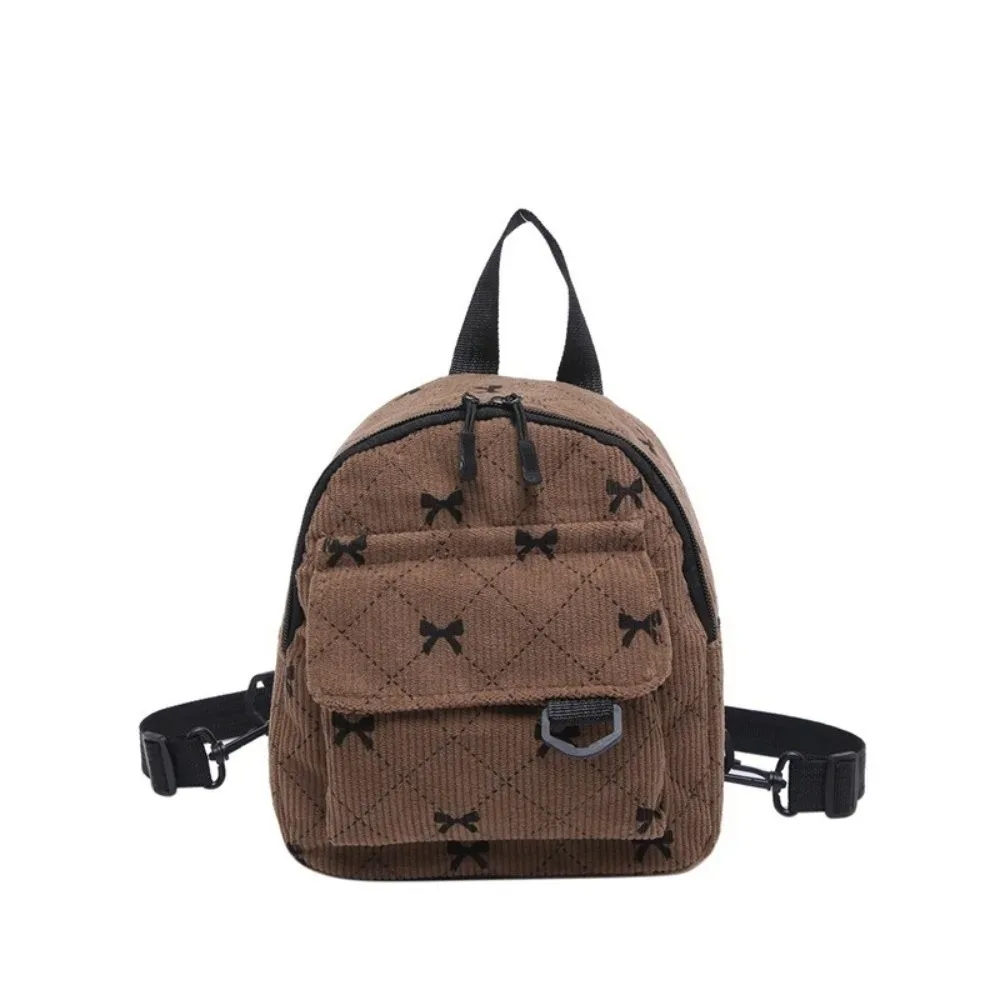 mini sac à dos en velours côtelé avec nœud imprimé, sac à bandoulière léger, sac de rangement cosmétique multi-couches, sac à dos quotidien
