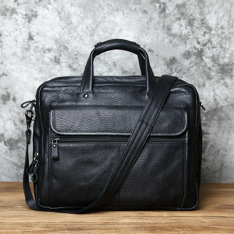 sac à main d'affaires en cuir de vachette couche supérieure pour hommes, sac messager initié décontracté, sac pour ordinateur portable 15 pouces, étui à bombes, mode, nzpj