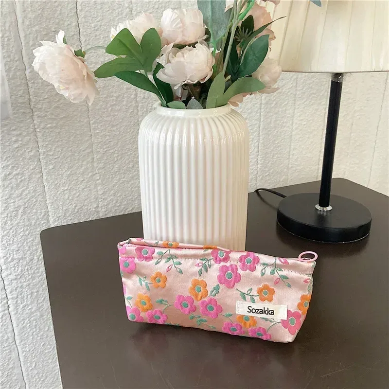 trousse de maquillage à motif floral pour femme, trousse de toilette cosmétique, trousse à fermeture éclair, trousse de voyage pour poudres lavantes, trousse de rangement de maquillage, nouveau