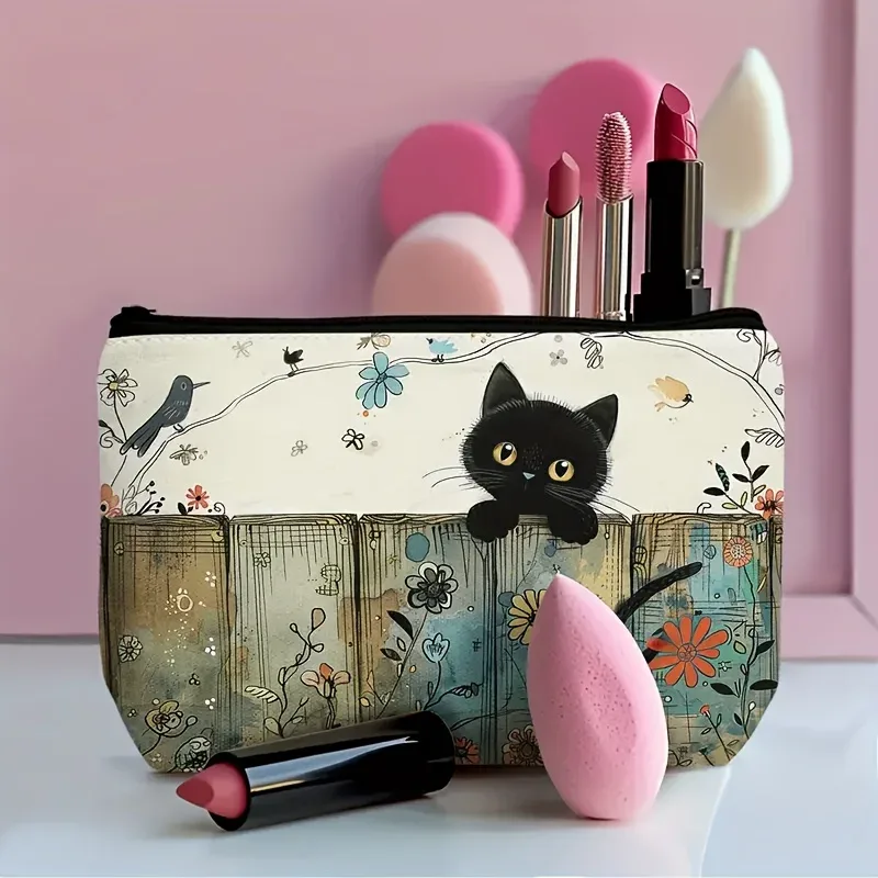 pochette à fermeture éclair à motif de chat noir, durable, sac à cosmétiques, cadeau pour les sœurs, les amis, les amoureux des chats | trousse de maquillage design et colorée