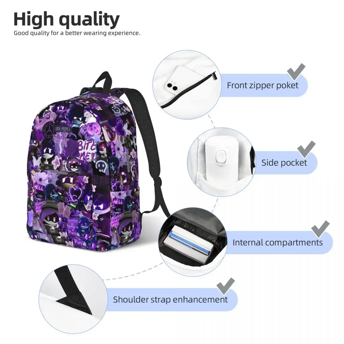 sac à dos de collage uzi pour hommes et femmes, sac à dos de dessin animé mignon, ordinateur portable, ordinateur, extérieur, lycée, randonnée, voyage, meurtre, drones