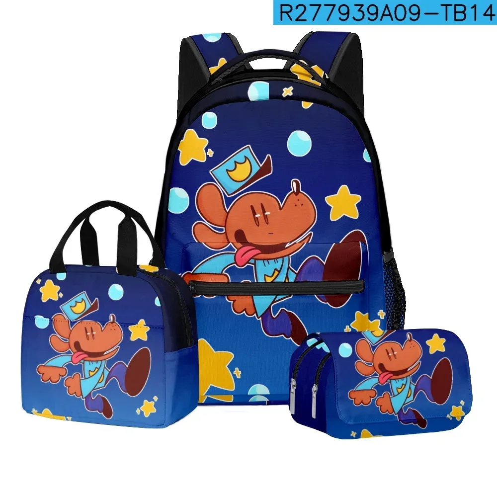 luxe populaire nouveauté dessin animé chien homme 3d imprimé 3 pièces/ensemble étudiant sacs d'école voyage cahier sac à dos sac à déjeuner porte-crayon