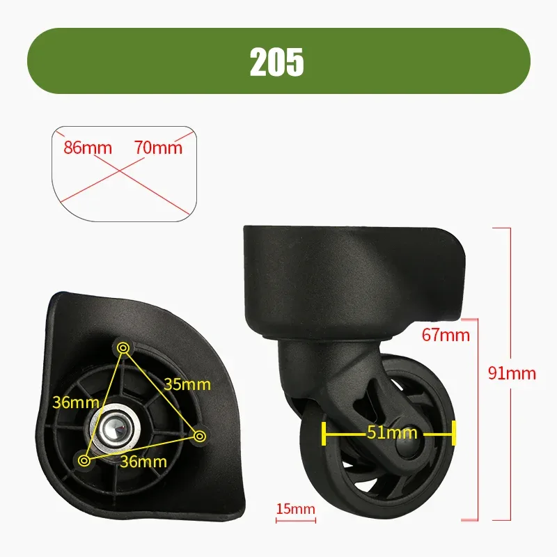 pièces de rechange pour valise rockland 205, roues universelles, réparation d'accessoires de bagages, muet, lisse et durable