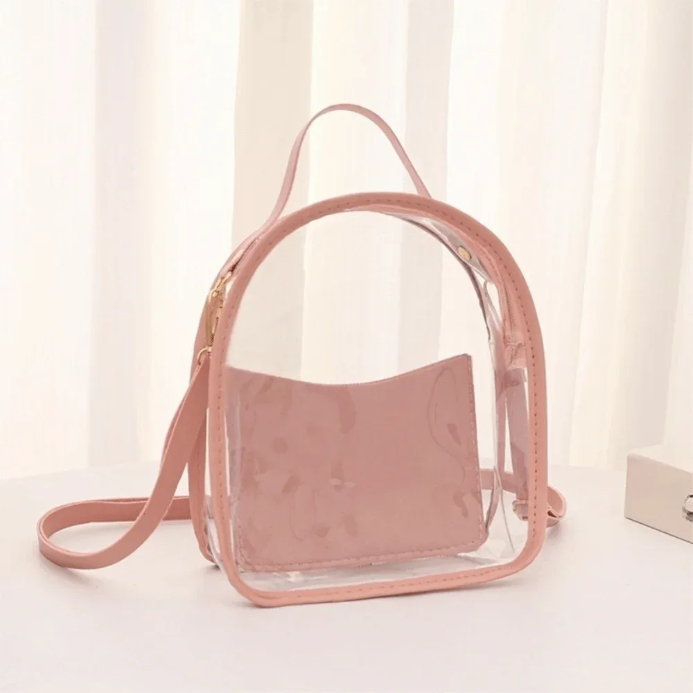 sac à dos transparent simple en pvc, sac à bandoulière imperméable transparent en gelée avec fermeture éclair et petite pochette, sac bandoulière unisexe