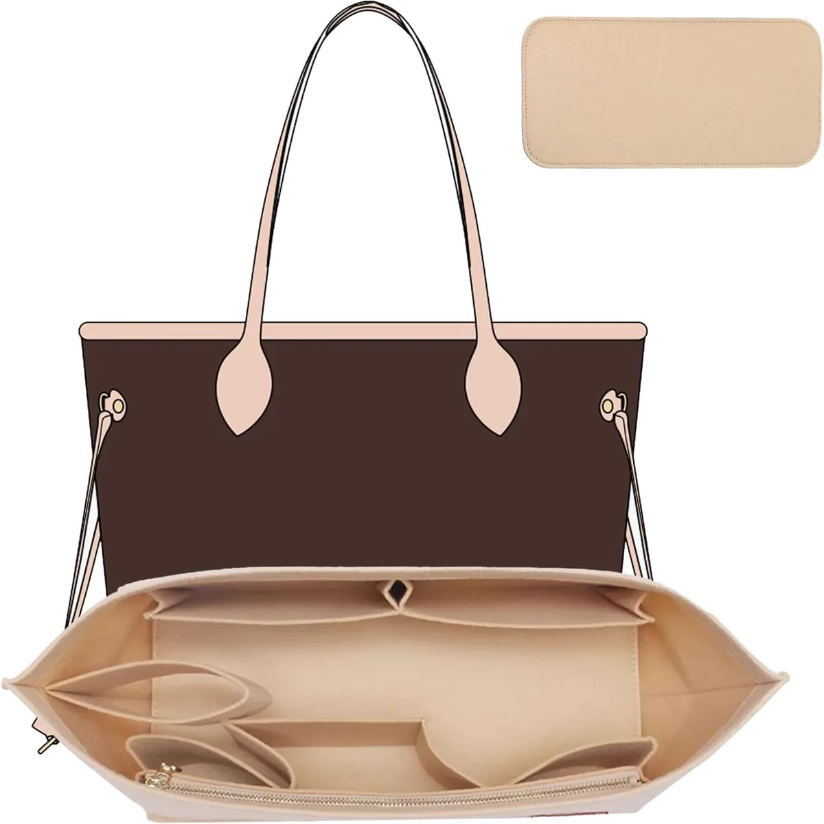 organisateur de sac à main et structureur de base pour sacs à main, lot de 2 pièces, insert en feutre compatible speedy 30 neverfull mm