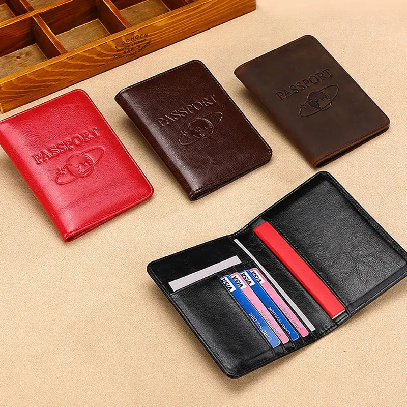porte-passeport en cuir véritable-portefeuille de voyage bloquant rfid pour passeport et billets, étui à documents multifonctionnel