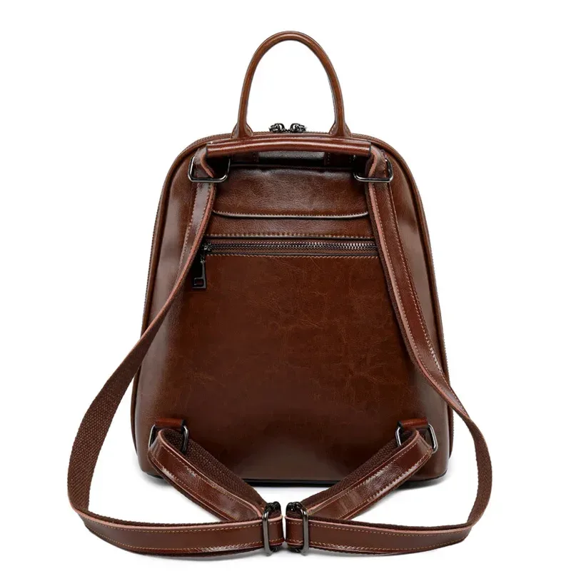 sac à dos en cuir véritable à la cire d'huile pour femmes, à bandoulière, en cuir de vache, pour l'école, de jour, rétro, à la mode