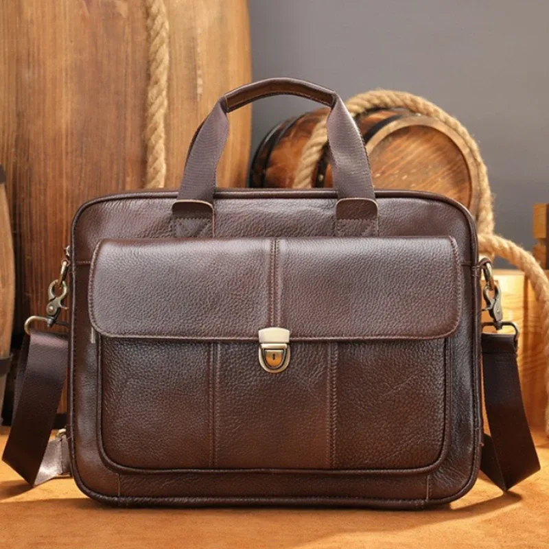 Porte-documents en cuir véritable pour homme, vintage, grande capacité, sac à main pour ordinateur portable, pour le bureau, les trajets domicile-travail, décontracté