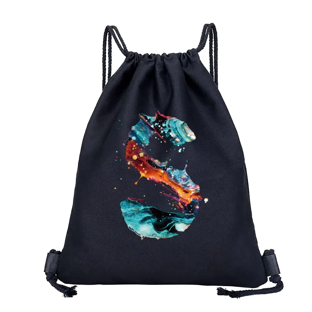 sac à dos avec cordon de serrage imprimé avec 26 initiales, sac de voyage léger et portable pour la plage, le sport, sac multifonctionnel pour articles divers