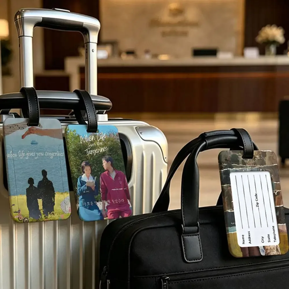 étiquette de bagage en pvc "when life gives you tangerines" de korean tv avec carte d'information et étiquette anti-perte pour valise, sac à dos, voyage