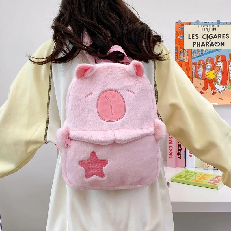 sac à dos en peluche capybara kawaii pour femme, sac fourre-tout drôle de dessin animé, grande capacité, cadeau pour enfants, polyvalent, nouveau