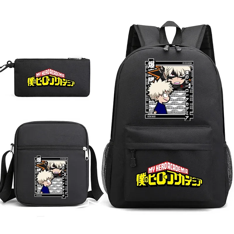 ensemble de sacs à dos scolaires imprimés my hero academia, 3 en 1, avec sac à bandoulière, trousse à crayons, pour garçons, filles, enfants