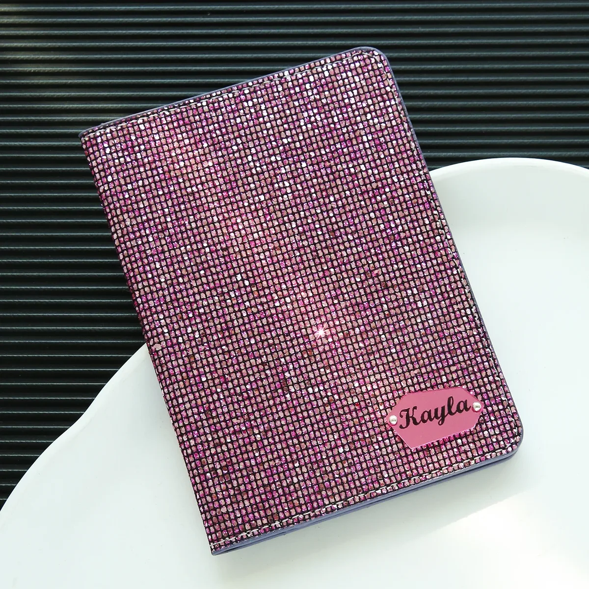 porte-passeport personnalisé avec nom et paillettes disco, porte-passeport unique avec étiquette nominative miroir brillante, cadeau de voyage