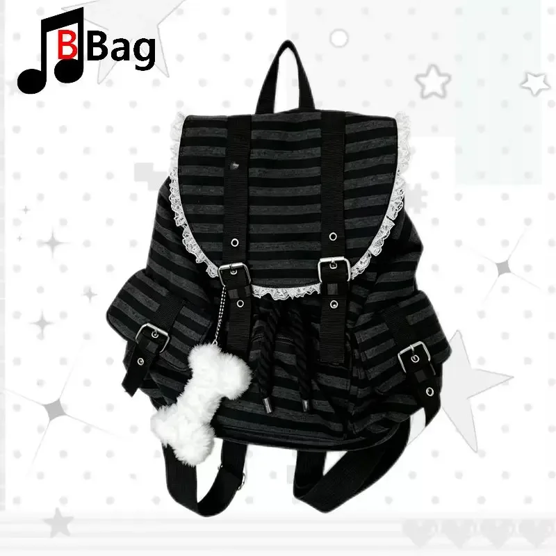 sac à dos y2k millenium tendance et cool, style coréen à rayures, design de niche pour fille alternative, sac à dos décontracté avec ailes d'ange et lapin, pour femme