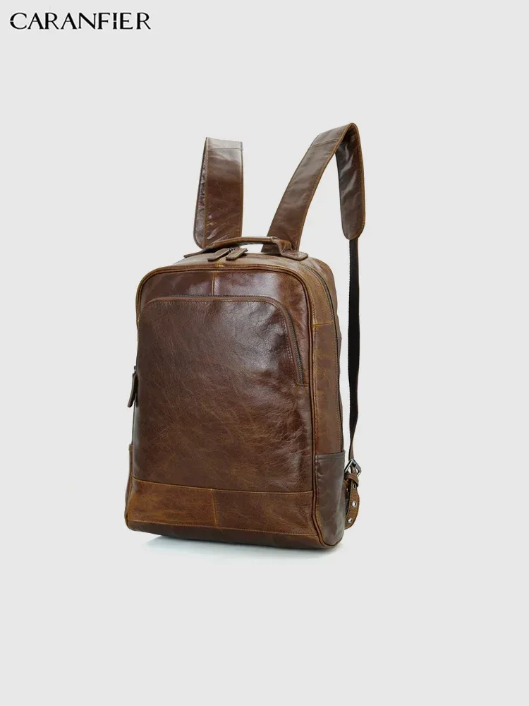 caranfier hommes sac à dos véritable cuir de vachette vintage sacs de voyage femmes simple fermeture éclair imperméable et moraillon étudiant sac à dos