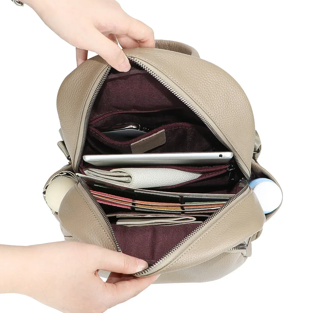 sac à dos décontracté en cuir de vache véritable pour femme, sac de voyage en cuir véritable, fourre-tout multifonctionnel pour femme, sac initié