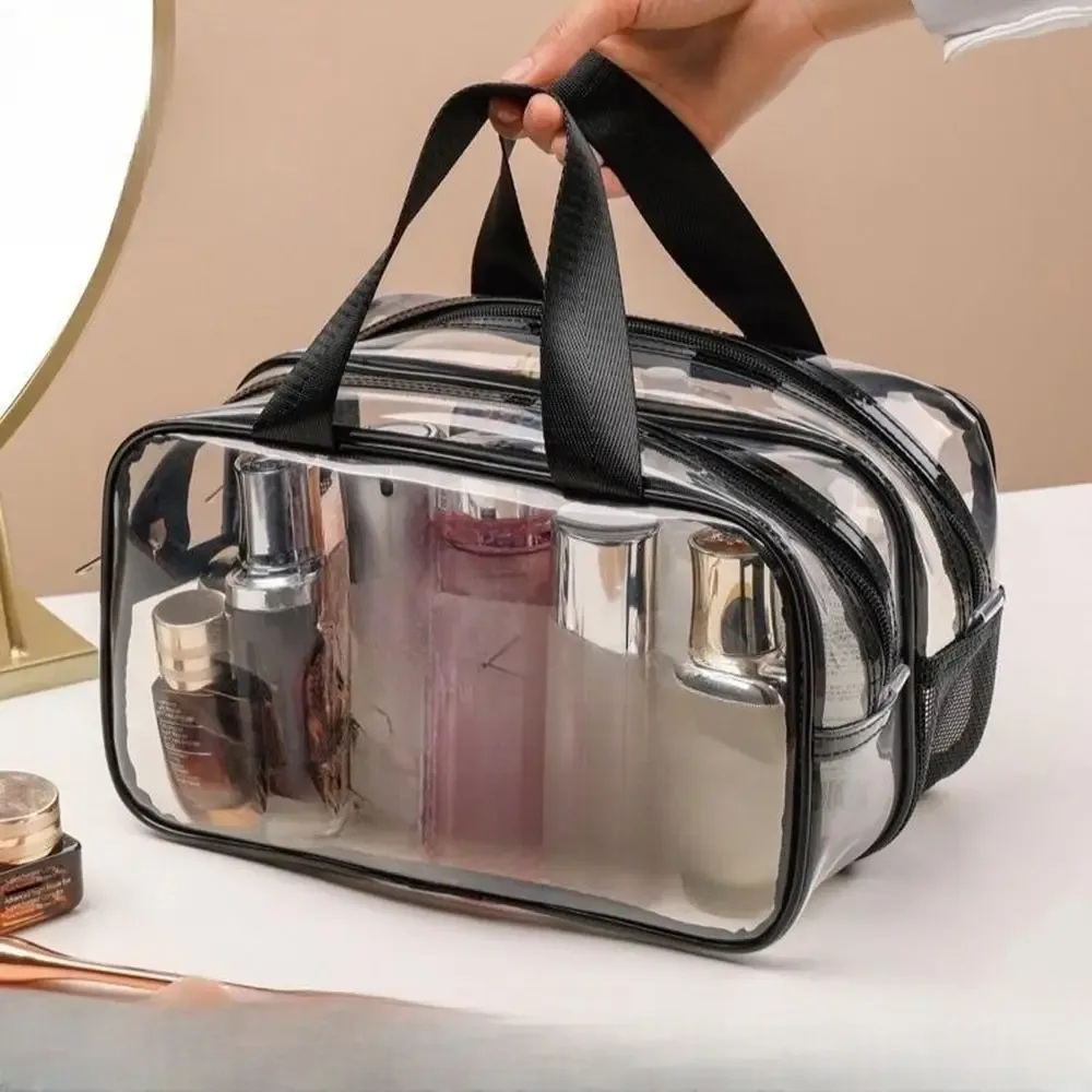 sac à cosmétiques transparent, séparation sèche et humide, sac de rangement de cosmétiques en pvc, trousse de toilette de voyage étanche de grande capacité