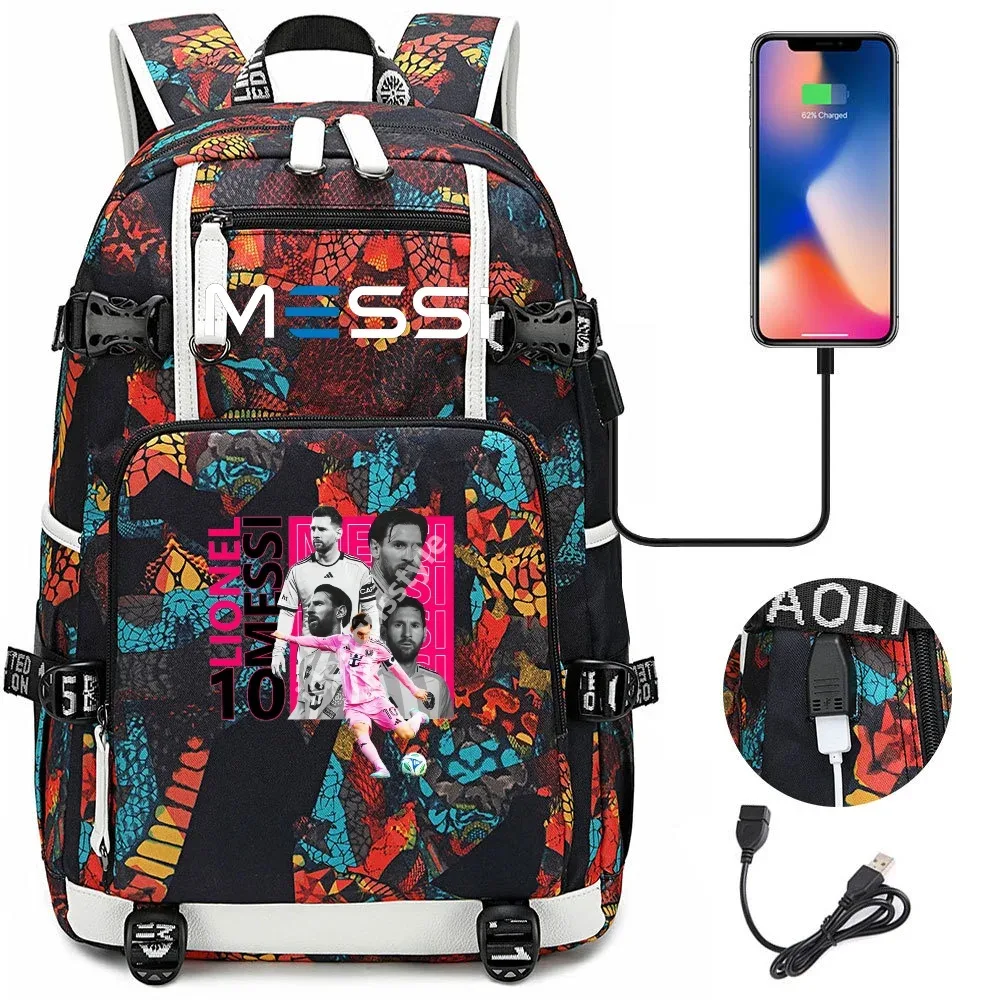 sac à dos de sport de football messi en tissu oxford avec fermeture à loquet, grande capacité, pour ordinateur portable, loisirs, voyage, école et étudiants