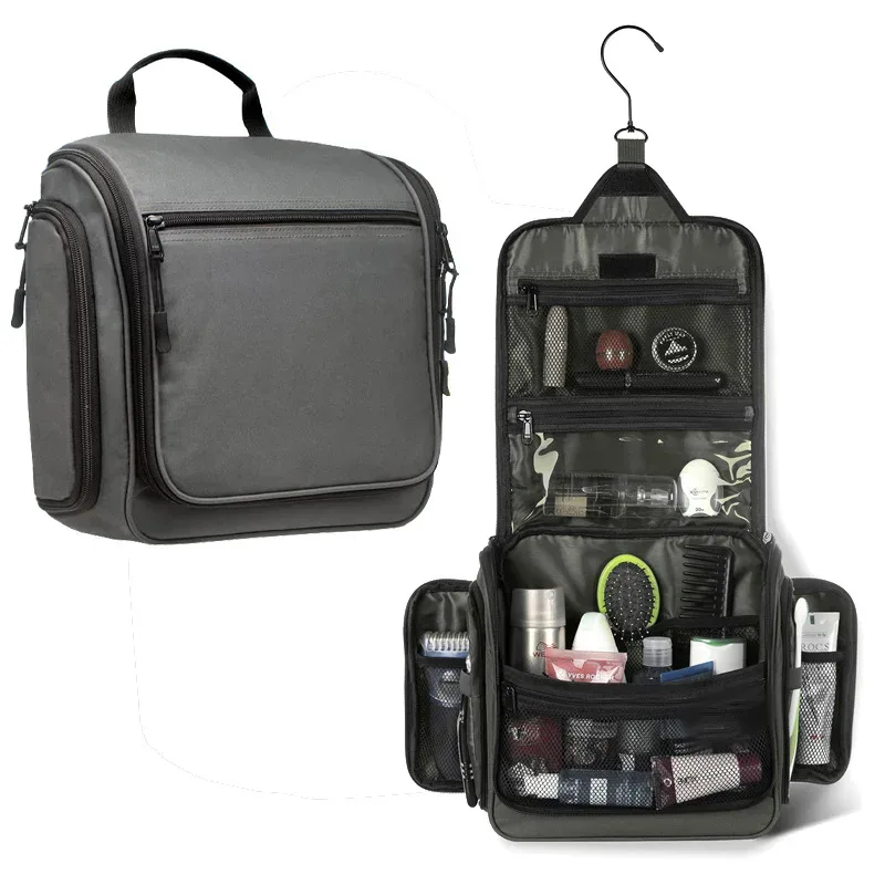 Nouvelle trousse de toilette imperméable de grande capacité avec crochet, trousse de maquillage portable, trousse de toilette de voyage avec séparation humide et sèche