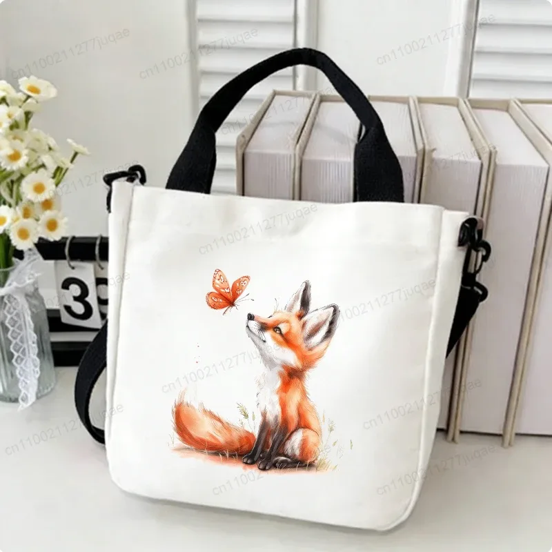 sac à bandoulière en toile motif renard kawaii - sac fourre-tout créatif fantaisie pour femme - sacs à main décontractés légers - sacs de shopping - cadeaux