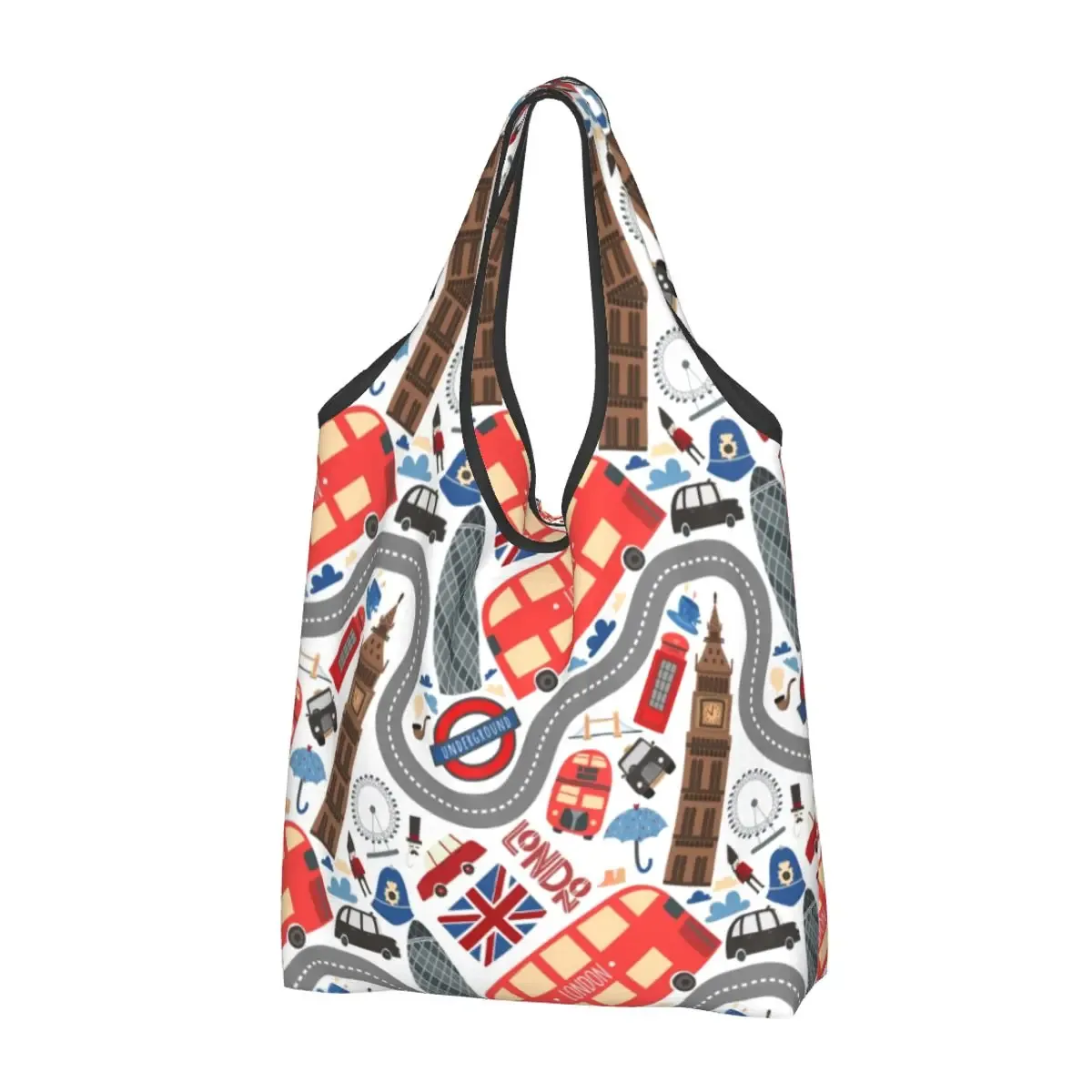 sac fourre-tout portable britannique sensation red bus, btfashion, vintage, royaume-uni, londres, symdockers shopping, épicerie, sac initié